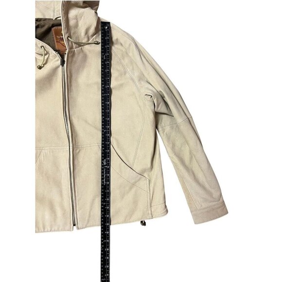 Territory Ahead Leather Jacket Hooded Suede Coat Cream Small Classic Neutral - Picture 11 of 12